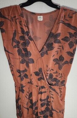 O'Neill Rust and Black Floral Tie-Front Short Jumpsuit